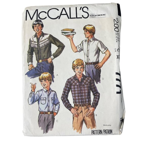 80s McCalls 7771 Sewing Pattern Size 12 Boys & Teen Boys Shirt Multi Style CUT - Picture 1 of 6